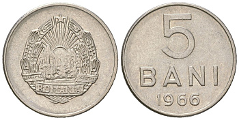 Румыния 5 бань 1966 KM 92 сталь плакированная никелем 99-858
