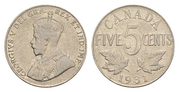 Канада 5 центов 1931 Георг V (1910-1936) KM 29 никель 4630-641