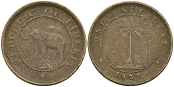 Либерия 1/2 цента 1937 KM 10 латунь 4174-411