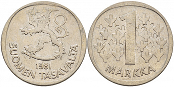 ФИНЛЯНДИЯ 1 МАРКА 1981 K KM 49а медно-никель UNC 3718-846