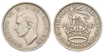 Великобритания 1 шиллинг 1947 Георг VI (1936-1952), Английский герб KM 863, Spink 4103 медно-никель 4707-1057