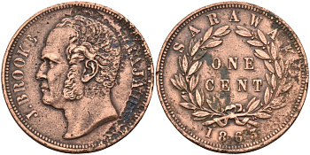 Саравак 1 цент 1863 раджа Джеймс Брук, Королевство Саравак (1846 - 1946) KM 3 медь 4590-623