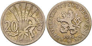 Чехословакия 20 геллеров 1929 KM 1 медно-никель 4152-822