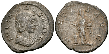 Римская Империя денарий 218 - 220 Юлия Меса, бабка Элагабала PIETAS AVG Пиетата, персонификация Благочестия Рим Good Very fine RIC 263 серебро 1073-4-8-2