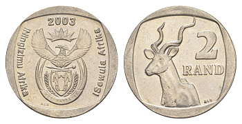 ЮАР 2 ранда 2003 KM 335 медь плакированная никелем UNC 4597-516