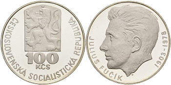 Чехословакия 100 крон 1978 75 лет со дня рождения Юлиуса Фучика (1903-1978) KM 92 серебро PROOF 00-000-00