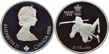 Канада 20 долларов 1986 XV зимние Олимпийские игры в Калгари 1988 года, биатлон KM 147 серебро PROOF 04-102-33