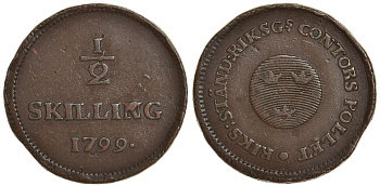 Швеция 1/2 скиллинга 1799 Густав IV Адольф (1792-1809) KM 549 медь 60-325