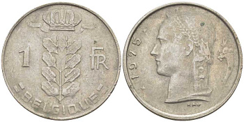 БЕЛЬГИЯ 1 ФРАНК 1975 BELGIQUE, БОДУЭН I (1951-1993) KM 142.1 медно-никель 119-524