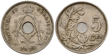 Бельгия 5 сантимов 1928 Belgie KM 67 медно-никель 4548-616