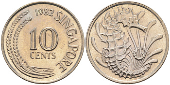 Сингапур 10 центов 1982  KM 3 медно-никель  UNC  4594-1064