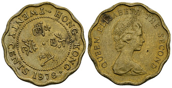 Гонконг 20 центов 1978 KM 36 никелевая латунь 4173-954