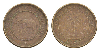 Либерия 1/2 цента 1937 KM 10 латунь 4614-928