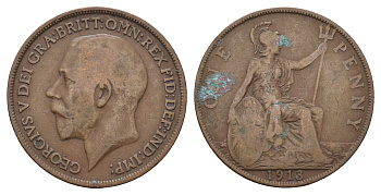 Великобритания 1 пенни 1913 Георг V (1910-1936) KM 810, Spink 4051 бронза 4680-841
