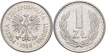 ПОЛЬША 1 ЗЛОТЫЙ 1988 MW KM 49.2 алюминий 4548-442