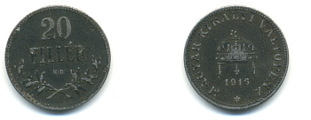 Венгрия 20 филлеров 1916 КВ, Карл I (1916-1918) KM 498 железо 93-415