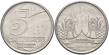 Бразилия 5 крузейро 1990 фермер KM 618.1 нержавеющая сталь 3851-1216