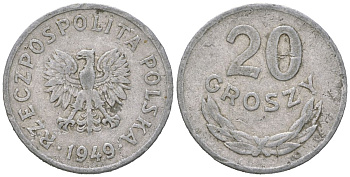 Польша 20 грошей 1949 MW Y 43a алюминий 4618-263
