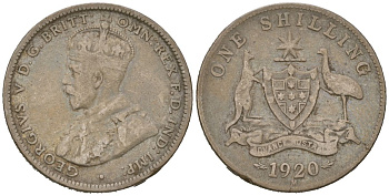 Австралия 1 шиллинг 1920 M, Георг V (1910-1936), самый редкий год тиража KM 26 серебро 4681-132