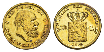 Нидерланды игрой жетон в 10 гульденов (КОПИЯ) 1875 диаметр 22 мм, вес 4,6 гр тип - KM 105 желтый металл 4644-816