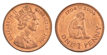 Гибралтар 1 пенни 2004 300 лет захвату Гибралтара KM 1046 сталь плакированная бронзой aUNC 4655-841