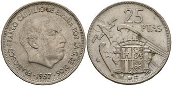 Испания 25 песет 1957 (69) KM 787 медно-никель 92-1215