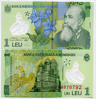 Румыния 1 лей 2005 (2008) Николае Йорга, Успенский собор Pick 117 d пластик UNC (пресс) 450-67-2