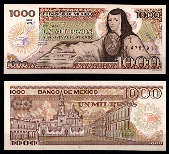 Мексика 1000 песо 1984 Pick 81 бумага UNC (пресс) 7198-17-4-1