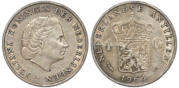 Нидерландские Антилы 1 гульден 1964 Юлиана (1948-1980) KM 2 серебро 36-1032