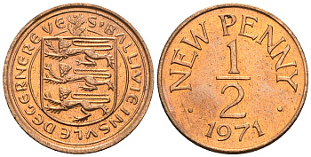 Гернси 1/2 пенни 1971 Елизавета II (1952-2022), герб KM 20 бронза  UNC  220-1213