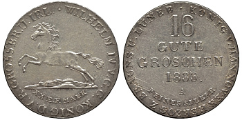 Брауншвейг-Каленберг-Ганновер 16 гутергрошенов 1833 A, Вильгельм IV (1830-1837) J. 33, AKS 66, Kahnt 212 серебро  aUNC  11-119-55