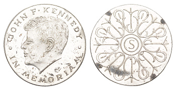 Нидерланды жетон в память смерти Джон Кеннеди 1963 диаметр 25 мм, вес 4,7 гр белый металл 4171-641