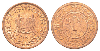 Суринам 1 цент 1987 редкий год KM 11b сталь плакированная медью UNC 4625-258