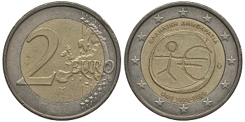 Греция 2 евро 2009 10 лет монетарной политики ЕС (EMU) и введения евро KM 227 биметалл 4397-224