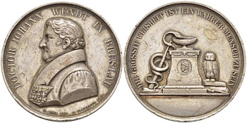 Германия медаль ND (1833) доктор Йоханн Вендт (1777-1845) профессор университета Бреслау, огромной премудрости истинный человек, медальер Pfeuffer, диаметр 41 мм., вес 27,85 гр. Slg. Brettauer 1320 серебро 1084-4-33
