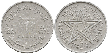 Марокко 1951 AF 1370, Мохаммед V (1927-1962) Y 46 алюминий 4174-829