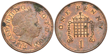 Великобритания 1 пенни 2005 Елизавета II (1952-2022) KM 986, Spink 4710 (B5) сталь плакированная медью 4609-627