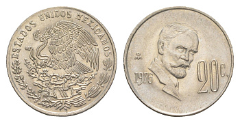 Мексика 20 сентаво 1975 Франциско Индалеси KM 442 медно-никель UNC 4613-352