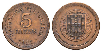 Португалия 5 сентаво 1921 KM 569 бронза 4657-834