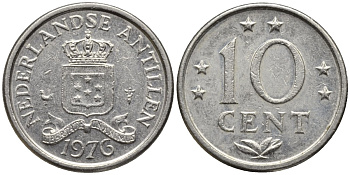 Нидерландские Антилы 10 центов 1976 Юлиана (1948-1980) KM 10 никель 192-765