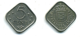 Нидерландские Антилы 5 центов 1984 Беатрикс (1980-2013) KM 13 медно-никель 46-2568