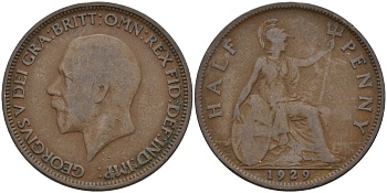 Великобритания 1/2 пенни 1935 Георг V (1910 - 1936) KM 837, Spink 4058 бронза 4146-212