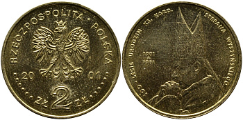 Польша 2 злотых 2001 MW, 100 лет со дня рождения Стефана Вышинского (1901-1981) KM 418, Parchimowicz 834 нордик UNC 1526-941