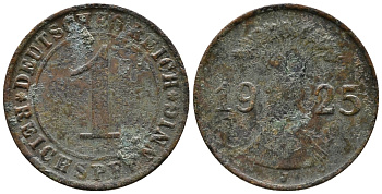 ГЕРМАНИЯ 1 РЕЙХСПФЕННИГ 1925 J KM 37, J. 313 бронза 39-927