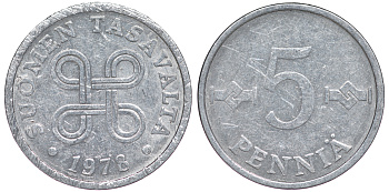 ФИНЛЯНДИЯ 5 ПЕННИ 1978 KM 45а алюминий 3334-1063