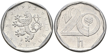 Чехия 20 геллеров 1995 KM 2.1 алюминий 4154-616