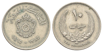 Ливия 10 миллим 1965 год-тип KM 8 медно-никель 4701-947