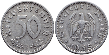 Германия 50 рейхспфеннигов 1935 F KM 87, J.368 алюминий 4391-1147