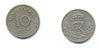 Дания 10 эре 1953 N; S, Фредерик IX (1947-1972) KM 841.1 медно-никель 51-4343