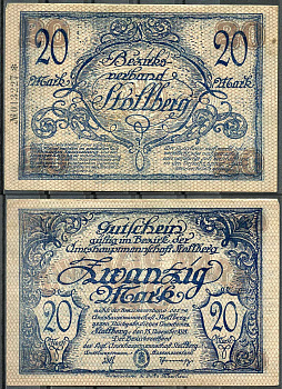 Германия, Штольберг 20 марок 1918 нотгельд, 15.11.1918, цифры черные, малые Geiger 511.02  бумага   444-120-2-2